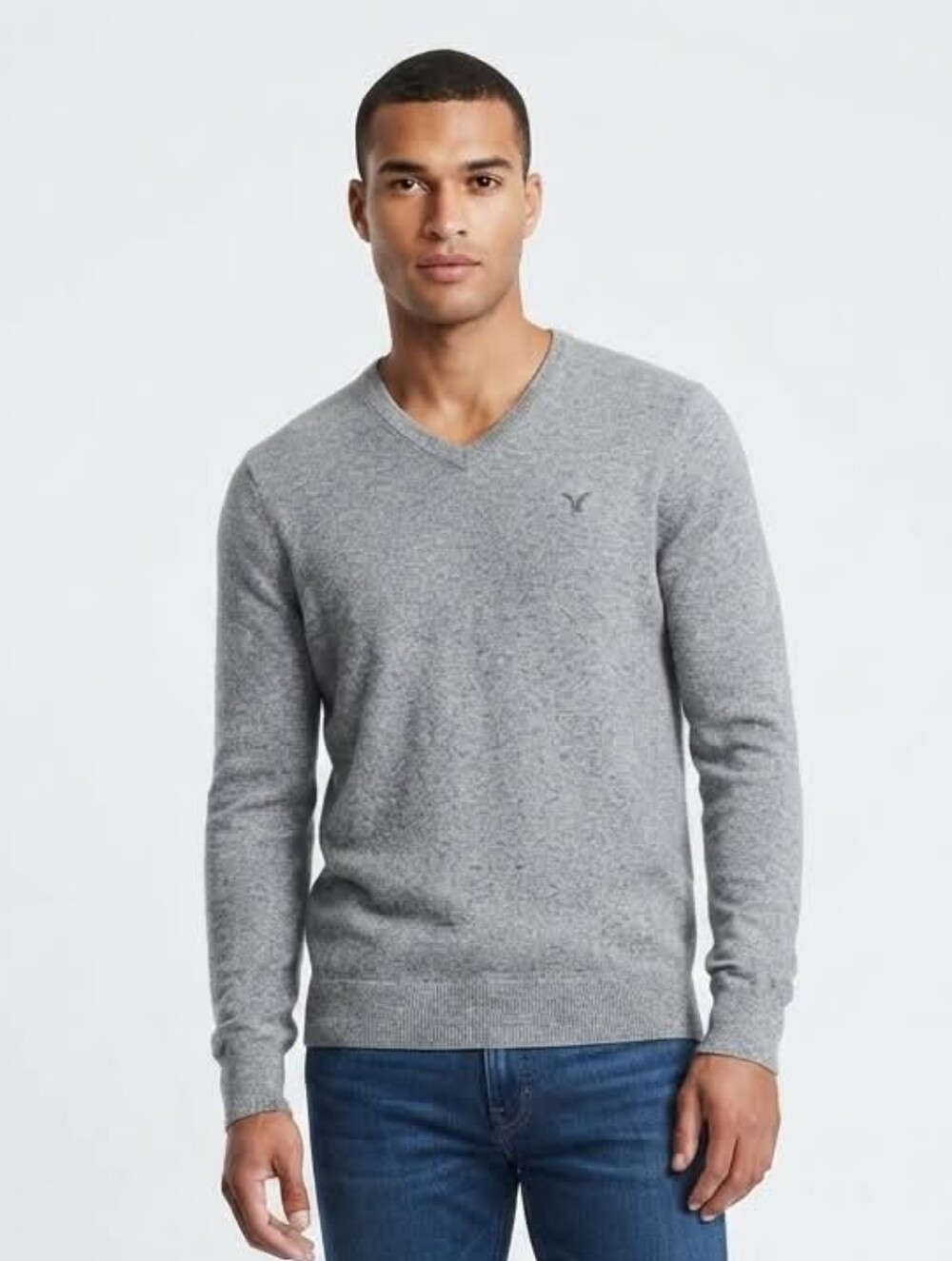 American Eagle Outfitters Sweater V-Neck Athletic Fit Gray Size XL